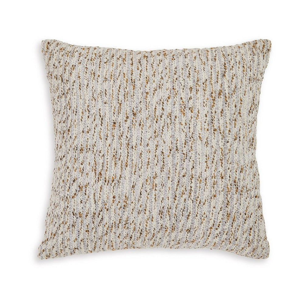 Lora Square Accent Throw Pillow, 20 Inch, Abstract Gold Stripes, Ivory -BM329065