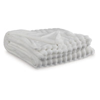 Visha Throw Blanket, Jacquard Faux Fur Stripes, Modern White Polyester -BM329066