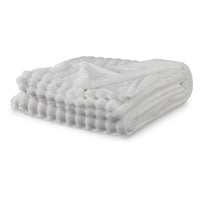 Visha Throw Blanket, Jacquard Faux Fur Stripes, Modern White Polyester -BM329066