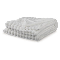 Visha Throw Blanket, Jacquard Faux Fur Stripes, Modern White Polyester -BM329066