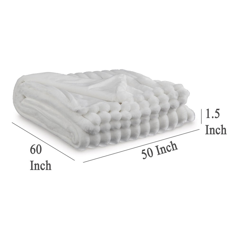 Visha Throw Blanket, Jacquard Faux Fur Stripes, Modern White Polyester -BM329066