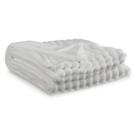 Visha Throw Blanket, Jacquard Faux Fur Stripes, Modern White Polyester -BM329066
