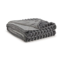 Visha Throw Blanket, Jacquard Faux Fur Stripes, Modern Gray Polyester -BM329067