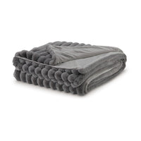 Visha Throw Blanket, Jacquard Faux Fur Stripes, Modern Gray Polyester -BM329067