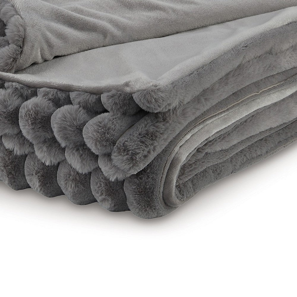 Visha Throw Blanket, Jacquard Faux Fur Stripes, Modern Gray Polyester -BM329067