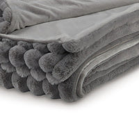 Visha Throw Blanket, Jacquard Faux Fur Stripes, Modern Gray Polyester -BM329067
