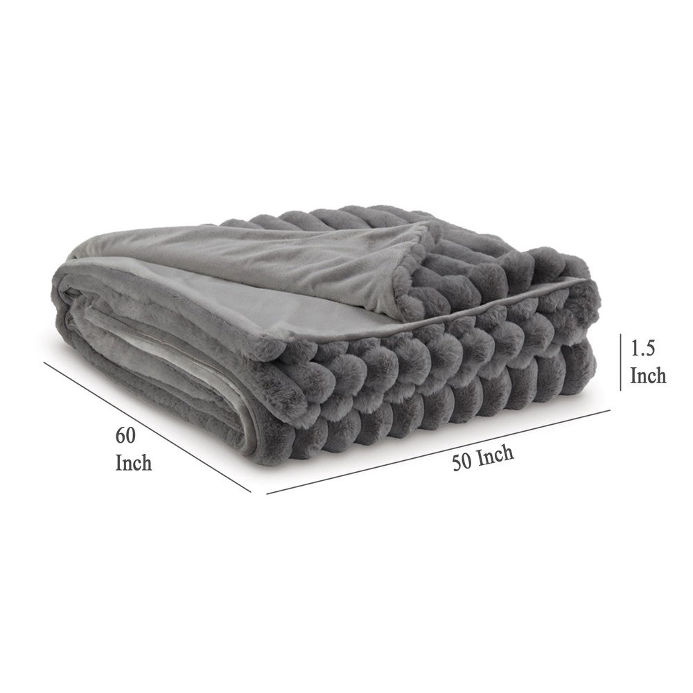 Visha Throw Blanket, Jacquard Faux Fur Stripes, Modern Gray Polyester -BM329067