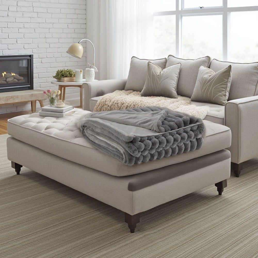 Visha Throw Blanket, Jacquard Faux Fur Stripes, Modern Gray Polyester -BM329067