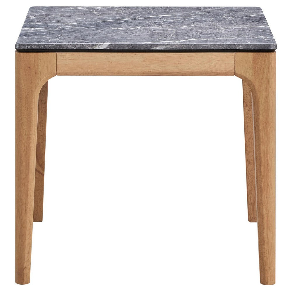Aris Side End Table, 24 Inch Gray Faux Marble, Square Light Oak Wood -BM329072