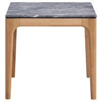 Aris Side End Table, 24 Inch Gray Faux Marble, Square Light Oak Wood -BM329072