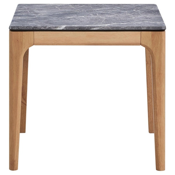 Aris Side End Table, 24 Inch Gray Faux Marble, Square Light Oak Wood -BM329072