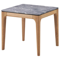 Aris Side End Table, 24 Inch Gray Faux Marble, Square Light Oak Wood -BM329072
