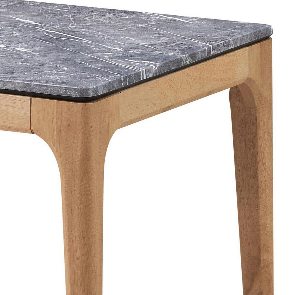 Aris Side End Table, 24 Inch Gray Faux Marble, Square Light Oak Wood -BM329072
