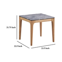 Aris Side End Table, 24 Inch Gray Faux Marble, Square Light Oak Wood -BM329072
