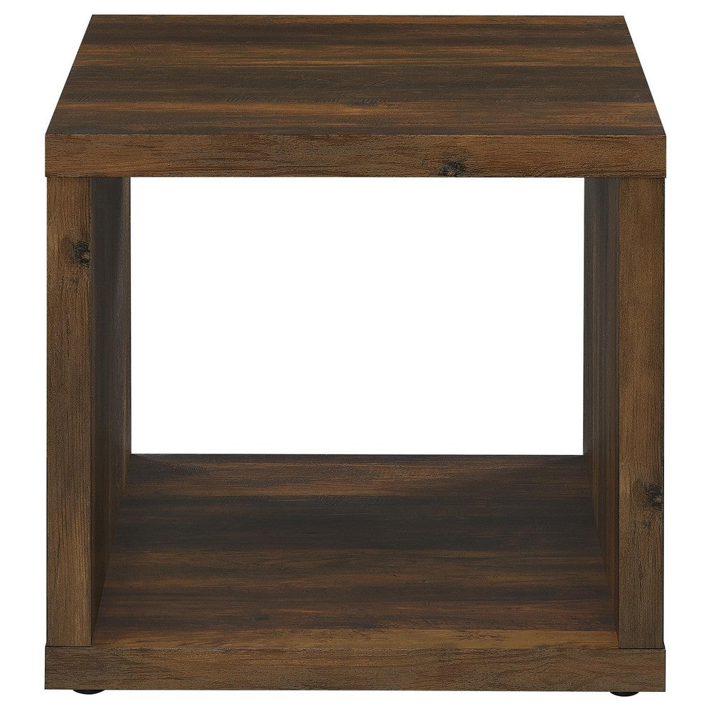 Rizz Side End Table, Square Cube Design Open Shelf, 23 Inch Dark Brown -BM329074