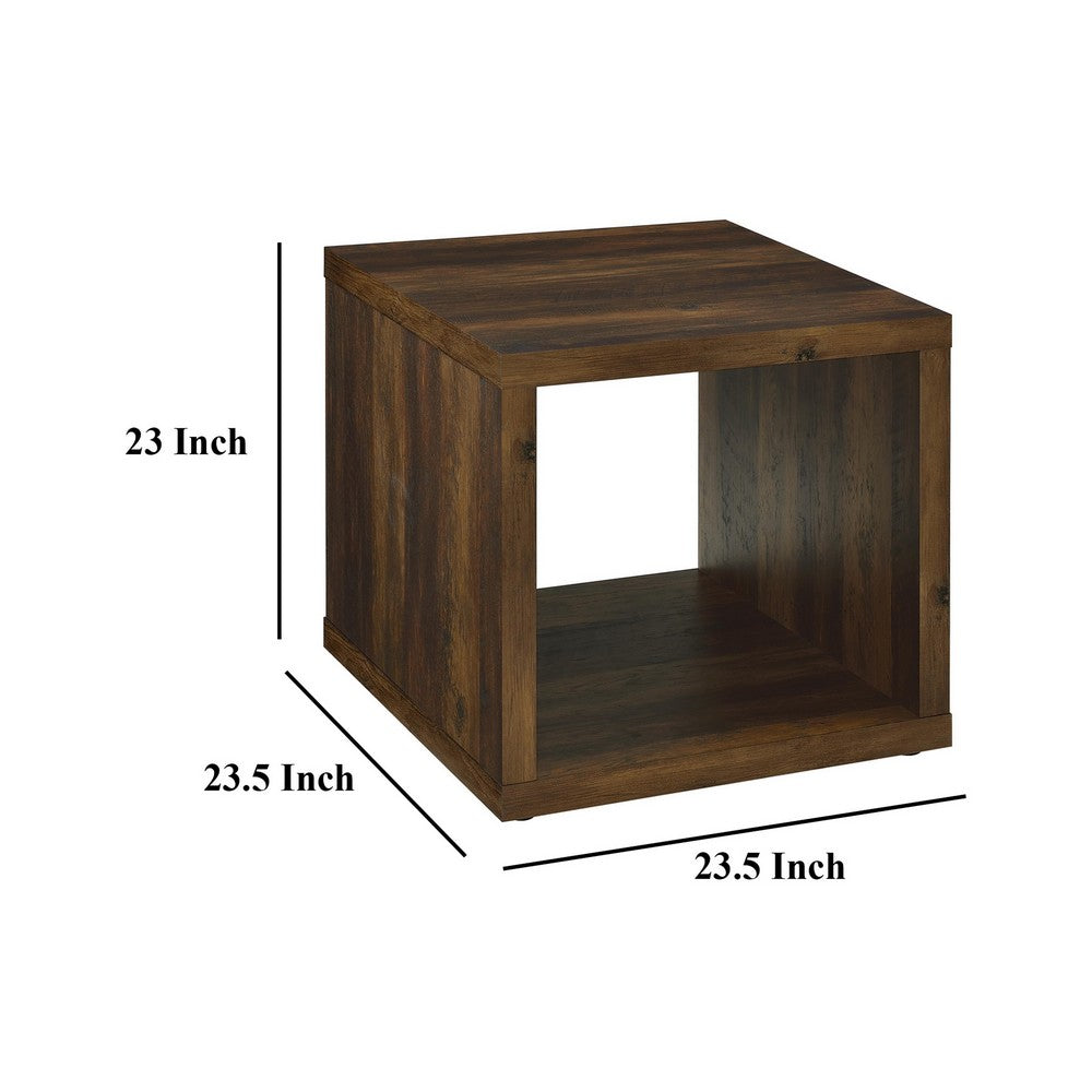 Rizz Side End Table, Square Cube Design Open Shelf, 23 Inch Dark Brown -BM329074