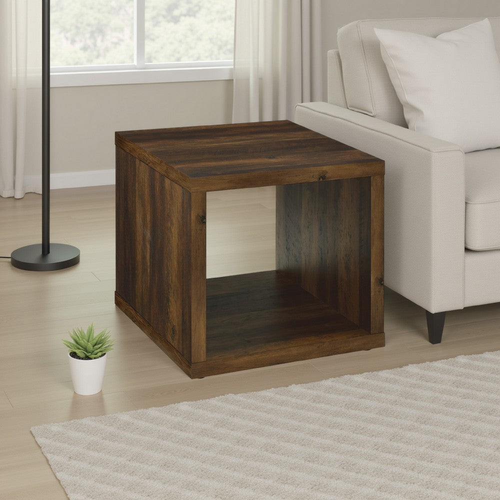 Rizz Side End Table, Square Cube Design Open Shelf, 23 Inch Dark Brown -BM329074