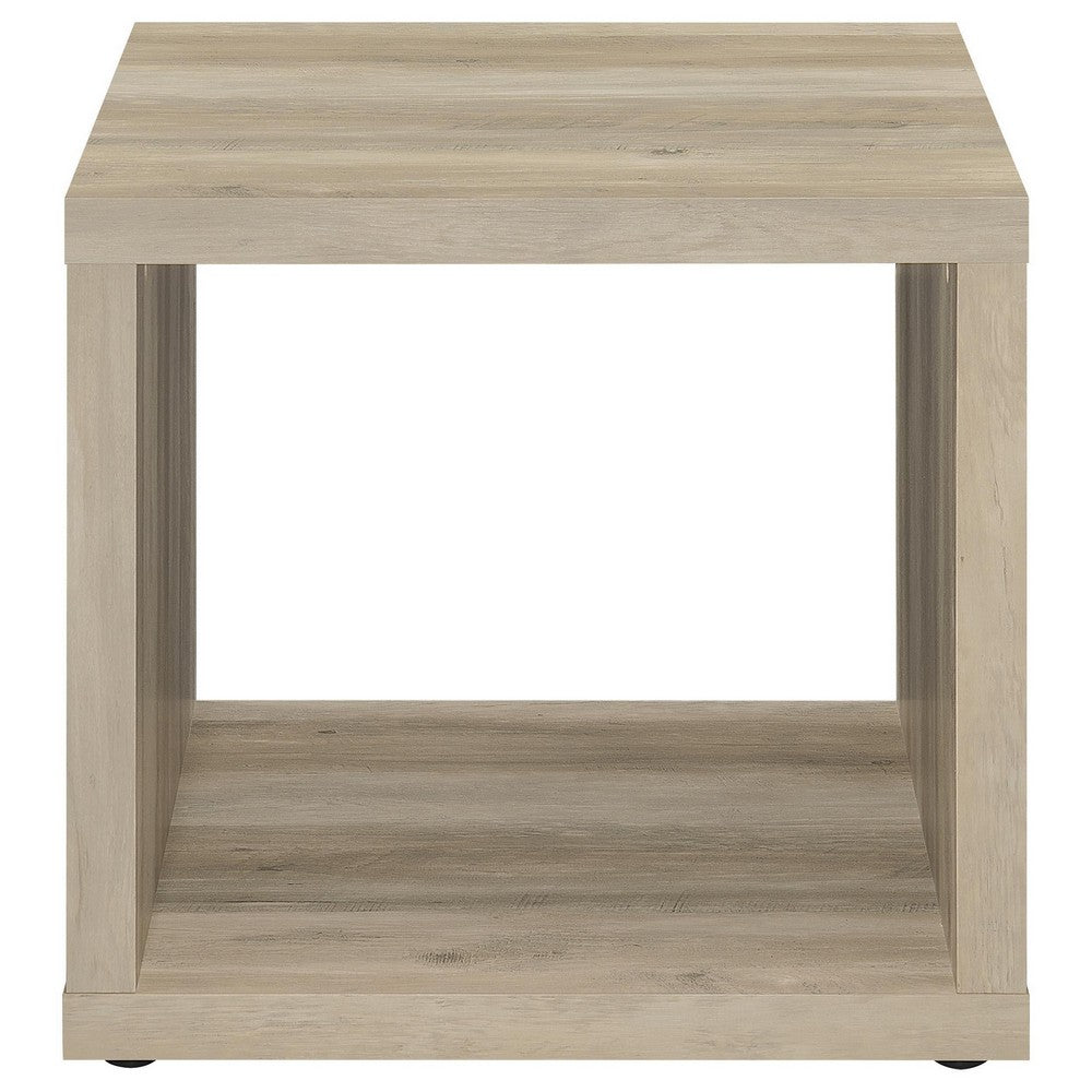 Rizz Side End Table, Square Cube Design Shelf, 23 Inch Light Brown -BM329076