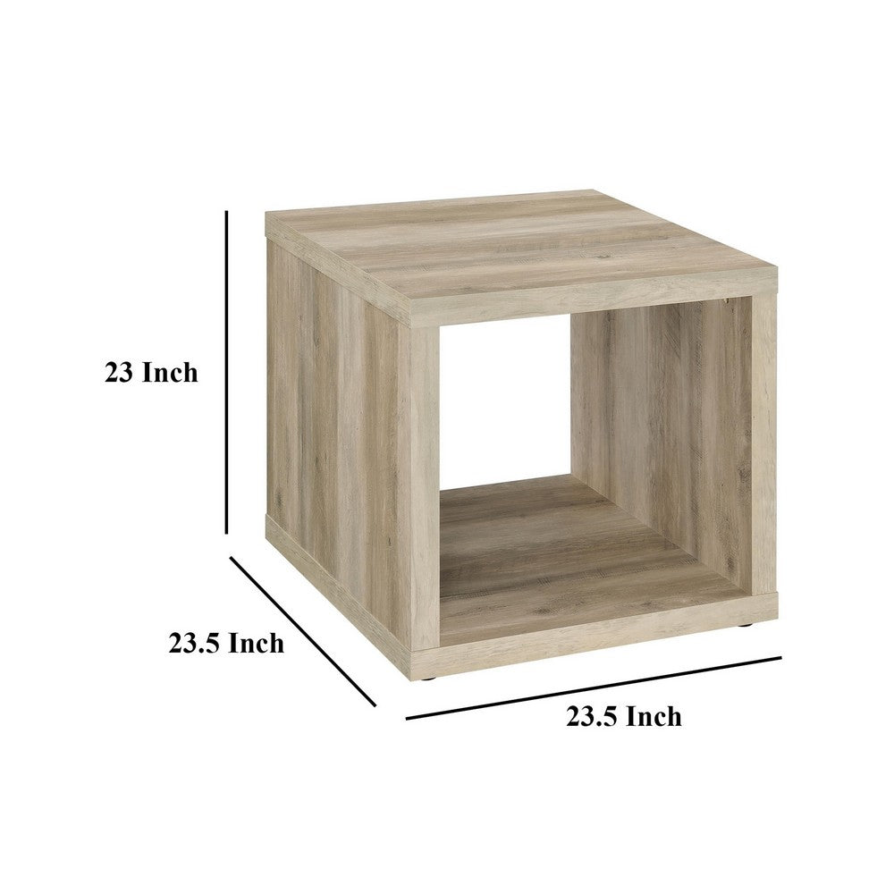 Rizz Side End Table, Square Cube Design Shelf, 23 Inch Light Brown -BM329076