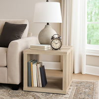 Rizz Side End Table, Square Cube Design Shelf, 23 Inch Light Brown -BM329076