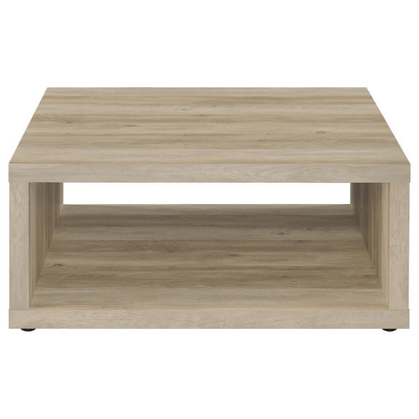 Rizz Coffee Table, Square Cube Design Open Shelf, 36 Inch Light Brown -BM329077
