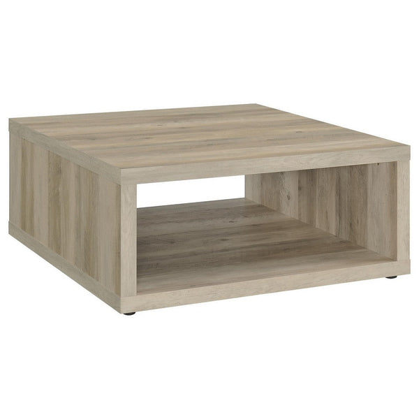 Rizz Coffee Table, Square Cube Design Open Shelf, 36 Inch Light Brown -BM329077