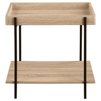 Allen Side End Table, Tray Top, Shelf 23 Inch Brown Wood, Black Metal -BM329078