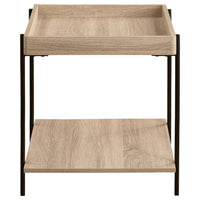 Allen Side End Table, Tray Top, Shelf 23 Inch Brown Wood, Black Metal -BM329078