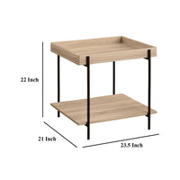 Allen Side End Table, Tray Top, Shelf 23 Inch Brown Wood, Black Metal -BM329078