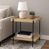 Allen Side End Table, Tray Top, Shelf 23 Inch Brown Wood, Black Metal -BM329078