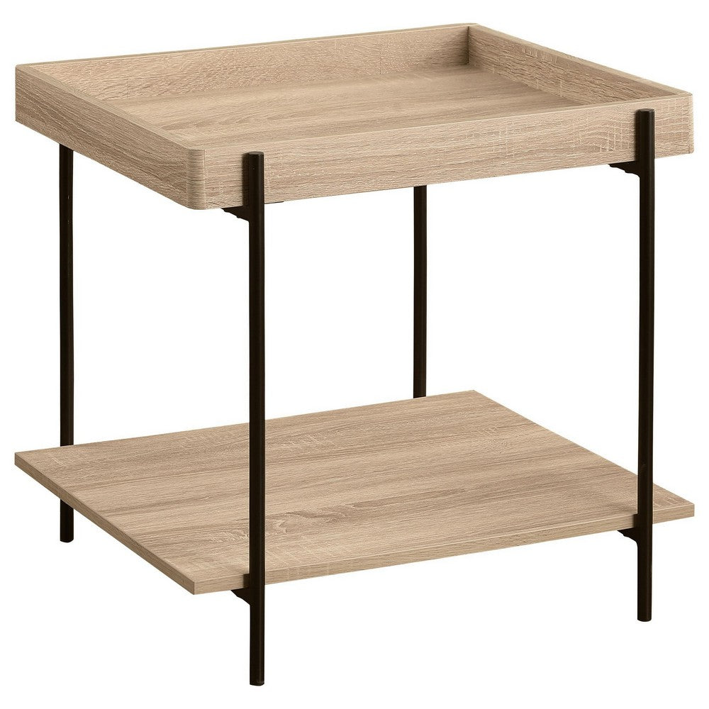 Allen Side End Table, Tray Top, Shelf 23 Inch Brown Wood, Black Metal -BM329078