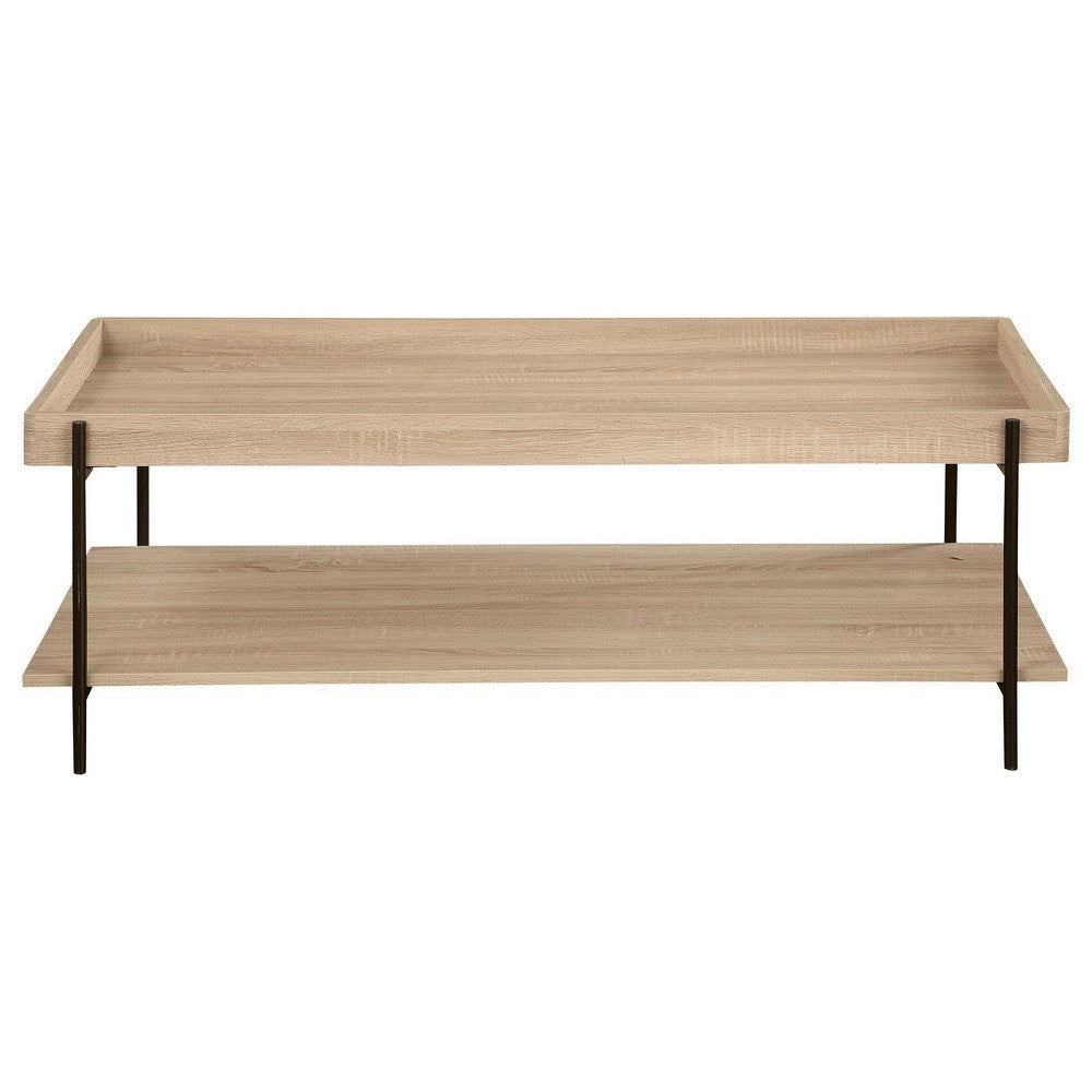 Allen Coffee Table, Tray Top, Shelf 47 Inch Brown Wood, Black Metal -BM329079