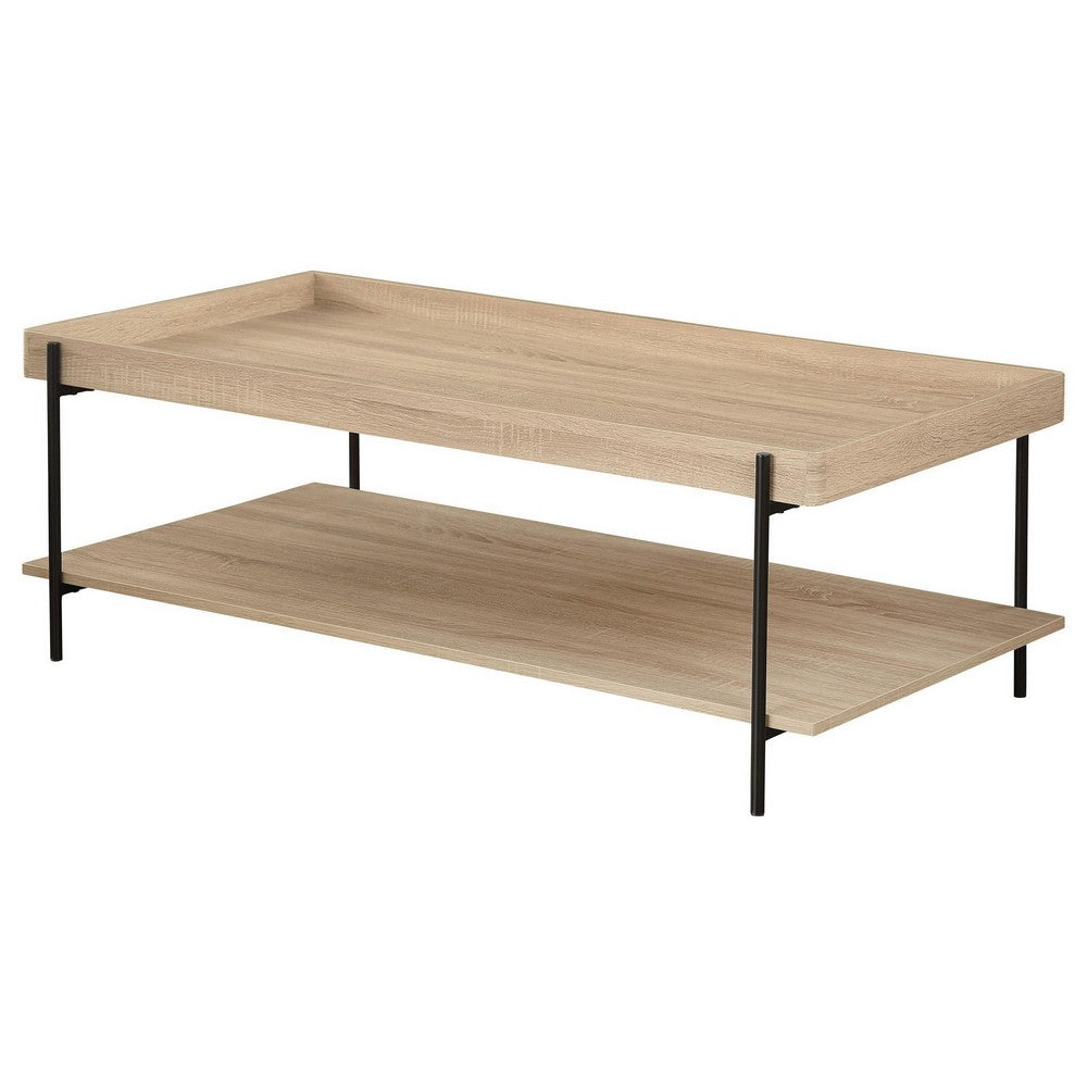 Allen Coffee Table, Tray Top, Shelf 47 Inch Brown Wood, Black Metal -BM329079