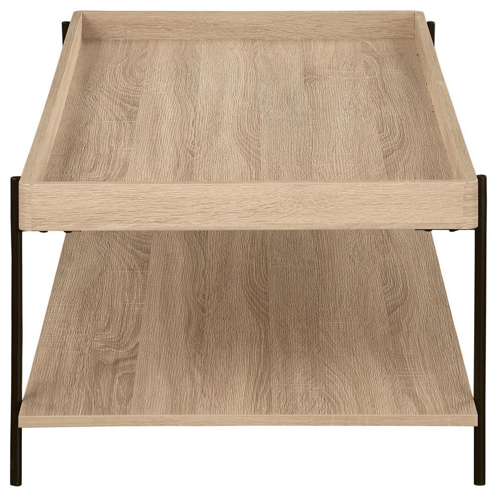 Allen Coffee Table, Tray Top, Shelf 47 Inch Brown Wood, Black Metal -BM329079