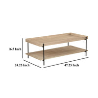 Allen Coffee Table, Tray Top, Shelf 47 Inch Brown Wood, Black Metal -BM329079