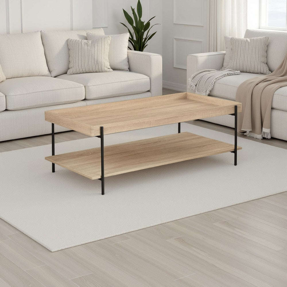 Allen Coffee Table, Tray Top, Shelf 47 Inch Brown Wood, Black Metal -BM329079