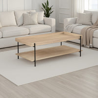 Allen Coffee Table, Tray Top, Shelf 47 Inch Brown Wood, Black Metal -BM329079