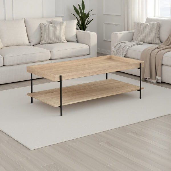 Allen Coffee Table, Tray Top, Shelf 47 Inch Brown Wood, Black Metal -BM329079