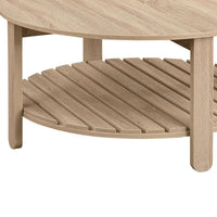 Fowl Round Coffee Table, Slatted Lower Shelf, 36 Inch Natural Brown -BM329081