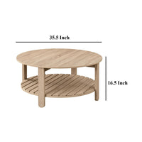 Fowl Round Coffee Table, Slatted Lower Shelf, 36 Inch Natural Brown -BM329081