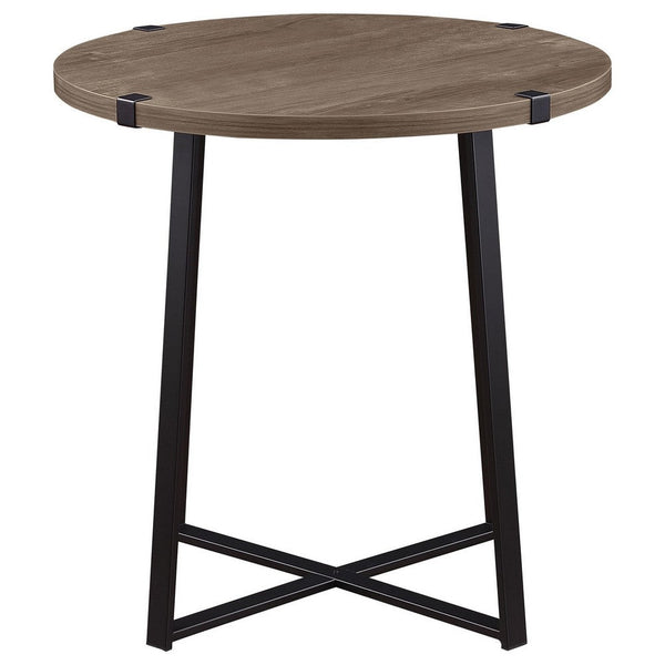 Mari Side End Table, 22 Inch Round, Industrial Metal Base, Gray -BM329082