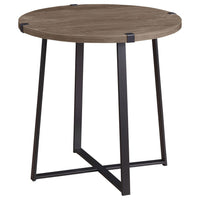 Mari Side End Table, 22 Inch Round, Industrial Metal Base, Gray -BM329082