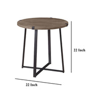Mari Side End Table, 22 Inch Round, Industrial Metal Base, Gray -BM329082