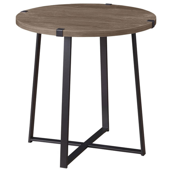 Mari Side End Table, 22 Inch Round, Industrial Metal Base, Gray -BM329082