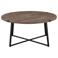 Mari Coffee Table, 36 Inch Round, Industrial Bracket Metal Base, Gray -BM329083