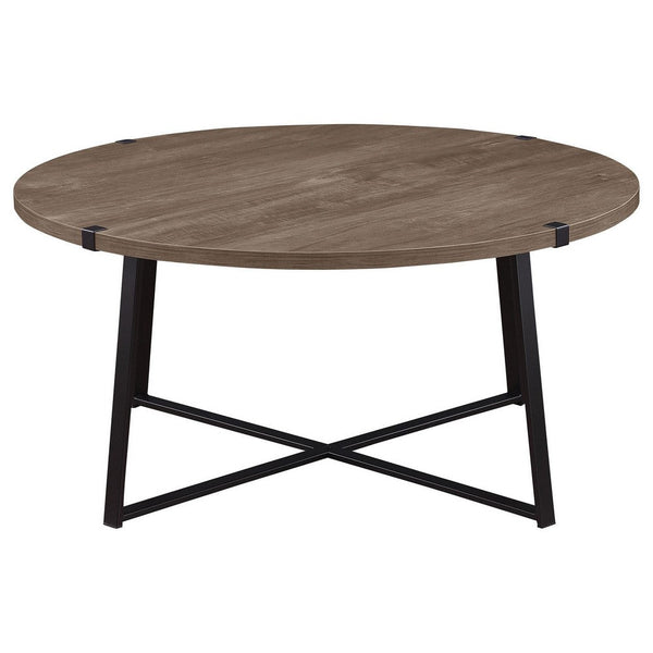 Mari Coffee Table, 36 Inch Round, Industrial Bracket Metal Base, Gray -BM329083