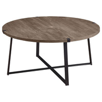 Mari Coffee Table, 36 Inch Round, Industrial Bracket Metal Base, Gray -BM329083