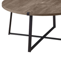 Mari Coffee Table, 36 Inch Round, Industrial Bracket Metal Base, Gray -BM329083