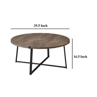 Mari Coffee Table, 36 Inch Round, Industrial Bracket Metal Base, Gray -BM329083
