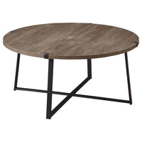 Mari Coffee Table, 36 Inch Round, Industrial Bracket Metal Base, Gray -BM329083